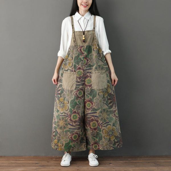 women spring autumn print cotton denim overalls jeans flower wide leg pants vintage suspender loose women's, Blue
women spring autumn print cotton denim overalls jeans flower wide leg pants vintage suspender loose women's, Blue