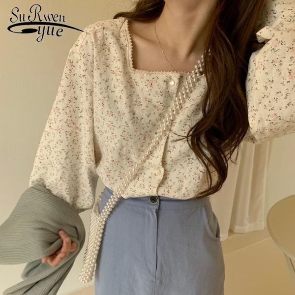 women's blouses & shirts korean women blouse 2021 spring summer long sleeve and sweet fashion square collar casual print shirt 8736 50, White 
women's blouses & shirts korean women blouse 2021 spring summer long sleeve and sweet fashion square collar casual print shirt 8736 50, White