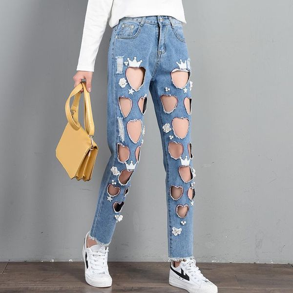 women's jeans woman high waist loose straight pants korean style vintage embroidery hollow out hole streetwear female ankle-length, Blue
women's jeans woman high waist loose straight pants korean style vintage embroidery hollow out hole streetwear female ankle-length, Blue