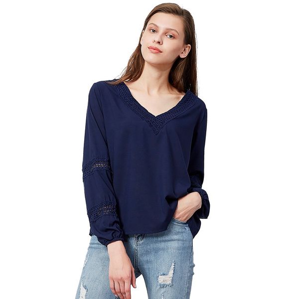 women's lace v-neck shirt long sleeve leisure spring and autumn hollow pullover top, White
women's lace v-neck shirt long sleeve leisure spring and autumn hollow pullover top, White