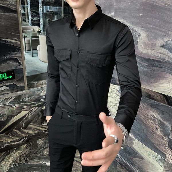 men's casual shirts british style solid shirt men long sleeve fashion 2021 autumn business formal wear slim fit blouses o212, White;black
men's casual shirts british style solid shirt men long sleeve fashion 2021 autumn business formal wear slim fit blouses o212, White;black