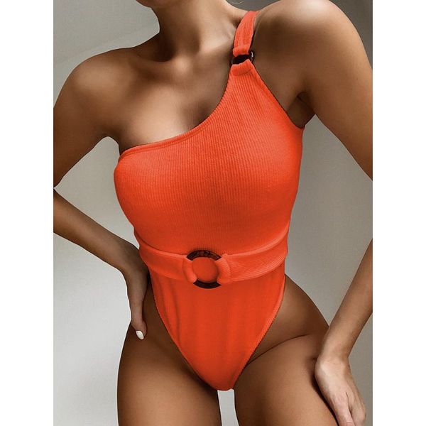 women's swimwear 2021 one shoulder piece swimsuit women padded bather with belt ribbed bathing suit monokini beachwear fashion, White;black
women's swimwear 2021 one shoulder piece swimsuit women padded bather with belt ribbed bathing suit monokini beachwear fashion, White;black