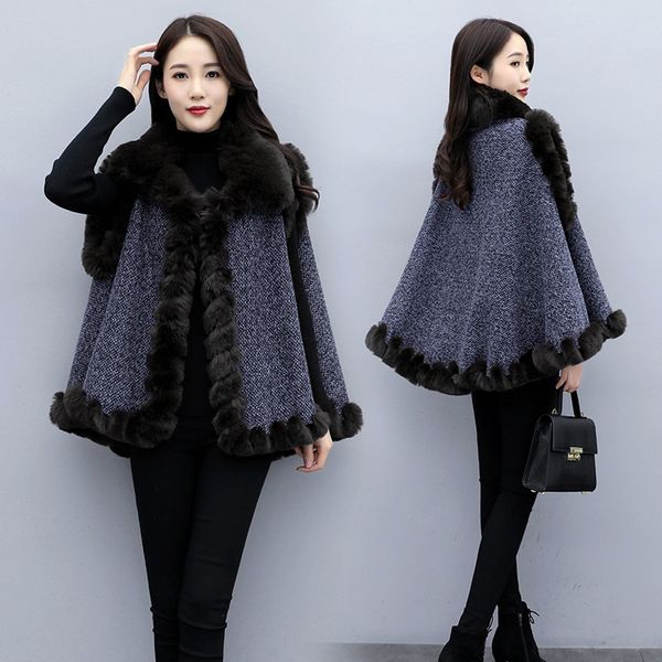 womens cape luxury cloak overcoat fashion trend women autumn and winter cloaks fox fur collar pure cashmere sleeveless outerwear, Black
womens cape luxury cloak overcoat fashion trend women autumn and winter cloaks fox fur collar pure cashmere sleeveless outerwear, Black