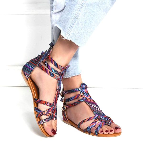 women's national wind sandals summer bohemian style large size contrast ladies casual zipper shoes #1219, Black
women's national wind sandals summer bohemian style large size contrast ladies casual zipper shoes #1219, Black