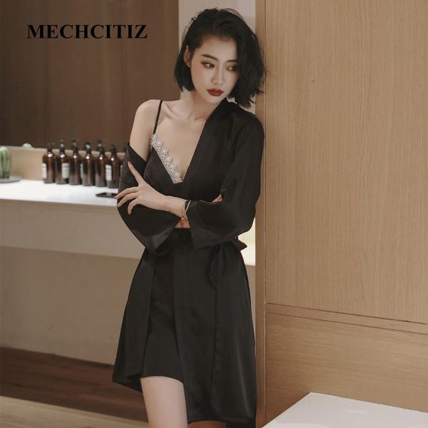 sleepwear silk pajamas lace night robe spring summer nightwear gown sets lingerie nightdress women's, Black;red
sleepwear silk pajamas lace night robe spring summer nightwear gown sets lingerie nightdress women's, Black;red