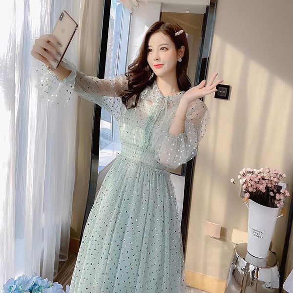 casual dresses 2021 spring women green sequin dress long sleeve vintage korean fashion elegant ladies party mesh maxi clothes, Black;gray
casual dresses 2021 spring women green sequin dress long sleeve vintage korean fashion elegant ladies party mesh maxi clothes, Black;gray