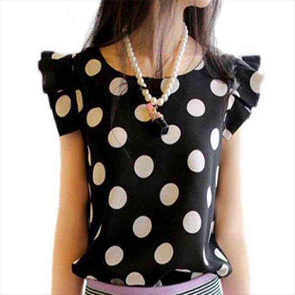 summer chiffon style women blouse polka dot ruffled pleated short sleeve shirt female o neck plus size black blusa, White
summer chiffon style women blouse polka dot ruffled pleated short sleeve shirt female o neck plus size black blusa, White