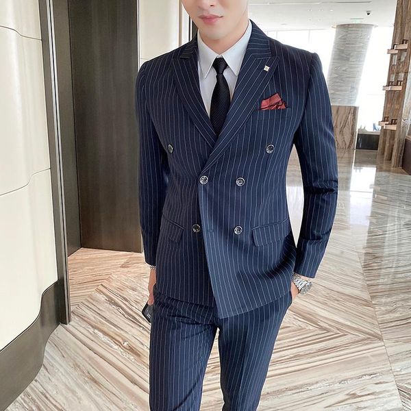 men's suits & blazers 2021 style striped double-breasted suit business casual three-piece, White;black
men's suits & blazers 2021 style striped double-breasted suit business casual three-piece, White;black