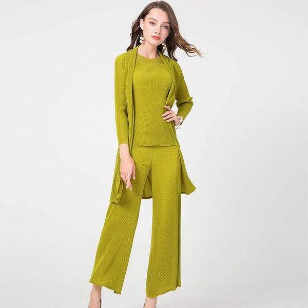 two piece dress three pieces women fashion set miyake pleats please suit solid japanese style pants suits ladies tanks long coat wide legs, White
two piece dress three pieces women fashion set miyake pleats please suit solid japanese style pants suits ladies tanks long coat wide legs, White