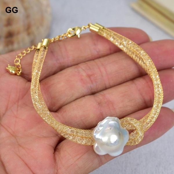 bangle guaiguai jewelry natural gold color plated loop bracelet 15mm white keshi flower pearl, Black
bangle guaiguai jewelry natural gold color plated loop bracelet 15mm white keshi flower pearl, Black
