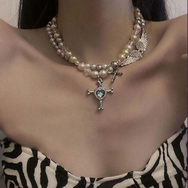 pendant necklaces gothic punk beaded choker necklace women wing cross pendants intinal chain club jewelry, Silver
pendant necklaces gothic punk beaded choker necklace women wing cross pendants intinal chain club jewelry, Silver
