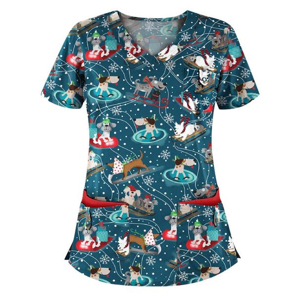 women's blouses & shirts women cute chrismas print nursing scrubs casual short sleeve ladies uniforms v-neck pocket blouse #p2, White 
women's blouses & shirts women cute chrismas print nursing scrubs casual short sleeve ladies uniforms v-neck pocket blouse #p2, White