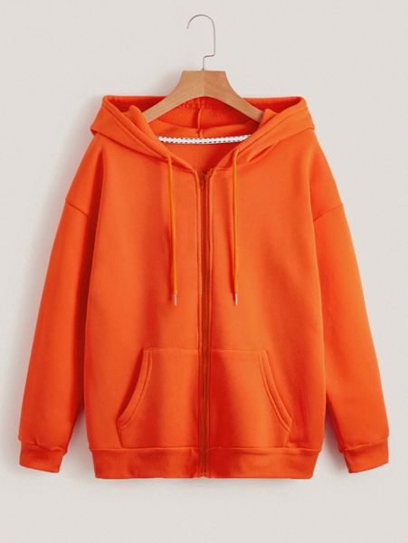 solid drawstring pocket front zip up hoodie g3q5#, White;black
