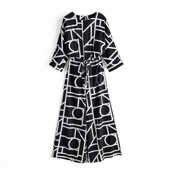 vintage geometric pattern women jumpsuit wide leg pants bow tie belt elastic waist pockets rompers female chic playsuits, Black;white
vintage geometric pattern women jumpsuit wide leg pants bow tie belt elastic waist pockets rompers female chic playsuits, Black;white