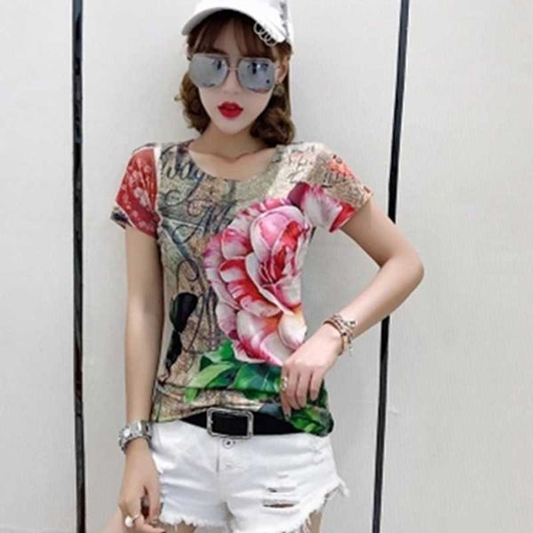 women's t-shirt 2021 summer fashion western style trendy printed short-sleeved slim slimming bottoming shirt, White
women's t-shirt 2021 summer fashion western style trendy printed short-sleeved slim slimming bottoming shirt, White