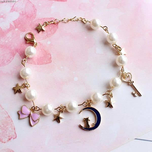 sailor moon bracelet cherry blossom cat star arch button pearl women's accessories link, chain, Black
sailor moon bracelet cherry blossom cat star arch button pearl women's accessories link, chain, Black