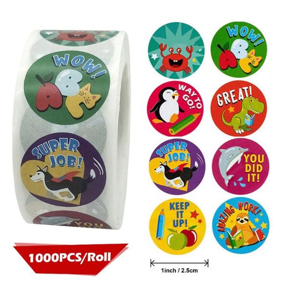 gift wrap 1000pcs/roll cute cartoon animals stickers scrapbooking teacher encouragement reward sticker for children stationery