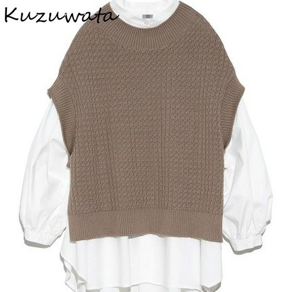 women's two piece pants kuzuwata autumn casual suit solid color long sleeve women blouse + all-match knitted pullovers vest fashion 2 s, White
women's two piece pants kuzuwata autumn casual suit solid color long sleeve women blouse + all-match knitted pullovers vest fashion 2 s, White