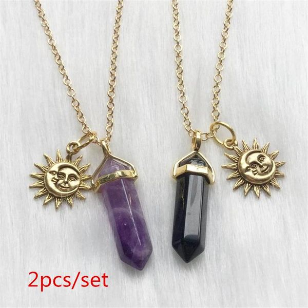 pendant necklaces 2pcs natural stone hexagonal cylindrical crystal necklace, sun charm friend jewelry gifts for women, Silver
pendant necklaces 2pcs natural stone hexagonal cylindrical crystal necklace, sun charm friend jewelry gifts for women, Silver