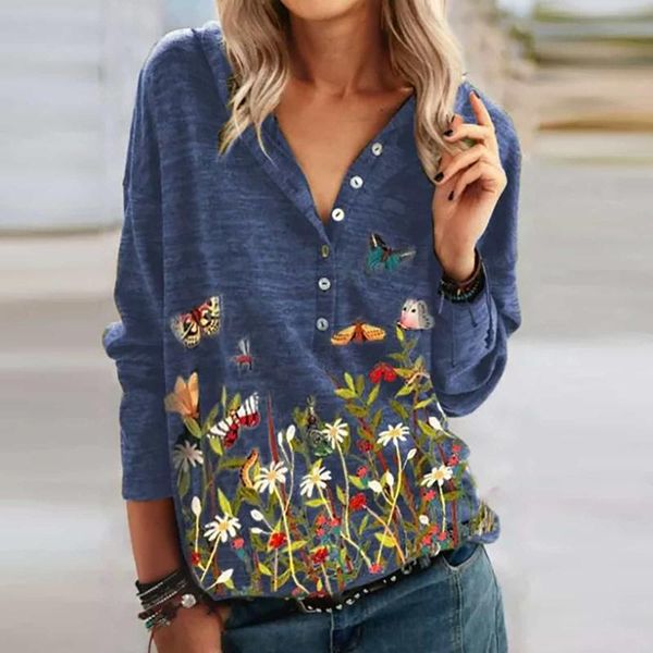 40# women long sleeve blusas flowers printing vintage leisure time v-neck korean style cadeau femme women's t-shirt, White
40# women long sleeve blusas flowers printing vintage leisure time v-neck korean style cadeau femme women's t-shirt, White