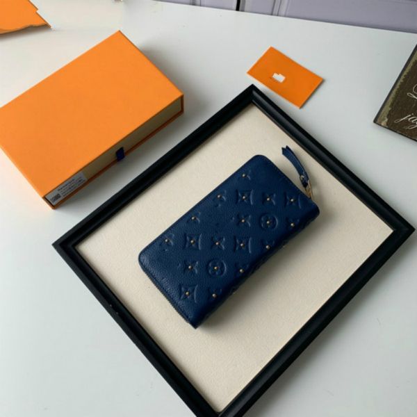 m60017 old flower nail zipper wallet blue women real leather long wallets chain wallet pouches key card holders phone cases purse clutchesa, Red;black