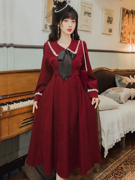 casual dresses burgundy large size women dress vintage mori girl turn down collar bow long sleeve elegant formal vestido mujer, Black;gray
casual dresses burgundy large size women dress vintage mori girl turn down collar bow long sleeve elegant formal vestido mujer, Black;gray