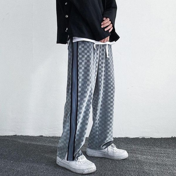men's pants spring summer plaid casual korean fashion loose ice silk straight-leg men harajuku streetwear, Black
men's pants spring summer plaid casual korean fashion loose ice silk straight-leg men harajuku streetwear, Black