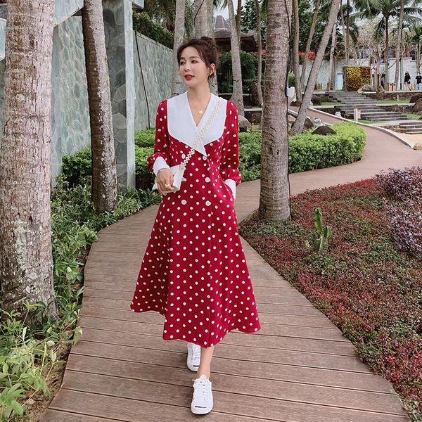 casual dresses french style big lapel dot red dress 2021 spring summer women long sleeve slim swing elegant fashion girls, Black;gray
casual dresses french style big lapel dot red dress 2021 spring summer women long sleeve slim swing elegant fashion girls, Black;gray