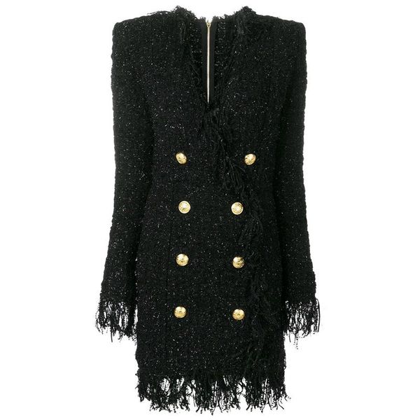 designer runway dress women's long sleeve metal lion buttons fringed tweed tassel casual dresses 2021, Black;gray
designer runway dress women's long sleeve metal lion buttons fringed tweed tassel casual dresses 2021, Black;gray