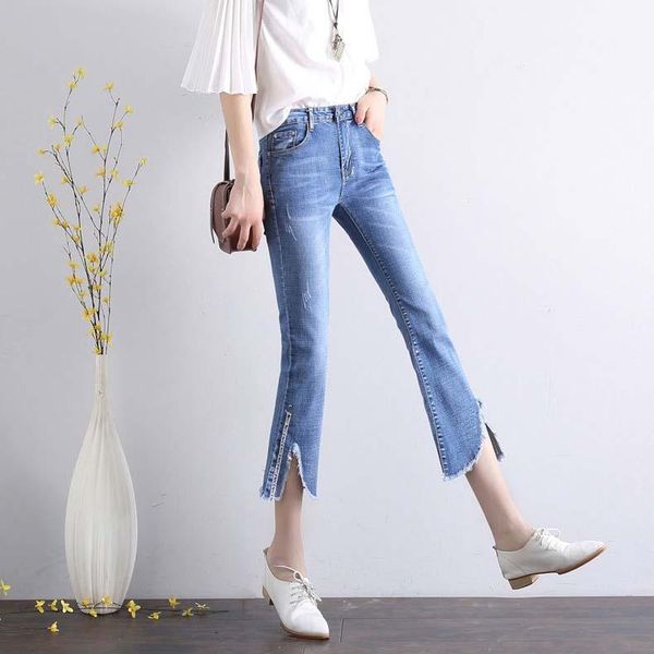 women's jeans arrival spring autumn womens casual fashion slim flare pants femme mid waist ripped nine points trousers women d287, Blue
women's jeans arrival spring autumn womens casual fashion slim flare pants femme mid waist ripped nine points trousers women d287, Blue