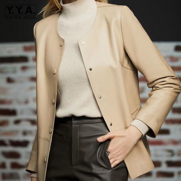 women's leather & faux office ladies single breasted soft sheepskin genuine jacket slim fit o-neck long sleeve spring fashion coat, Black
women's leather & faux office ladies single breasted soft sheepskin genuine jacket slim fit o-neck long sleeve spring fashion coat, Black