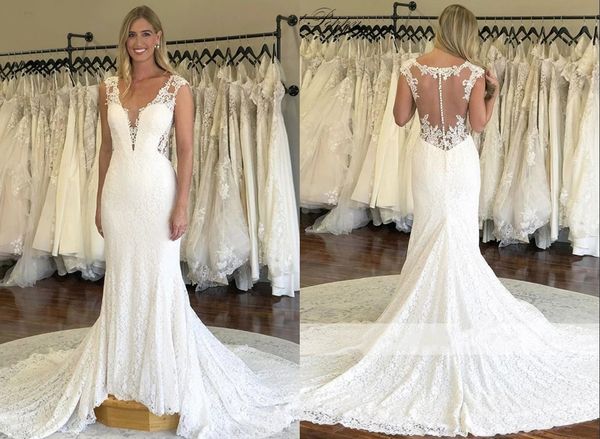deep v neck mermaid wedding dress 2022 cap short sleeves applique pleated plus size petite for women open back lace court train bridal gowns, White
deep v neck mermaid wedding dress 2022 cap short sleeves applique pleated plus size petite for women open back lace court train bridal gowns, White