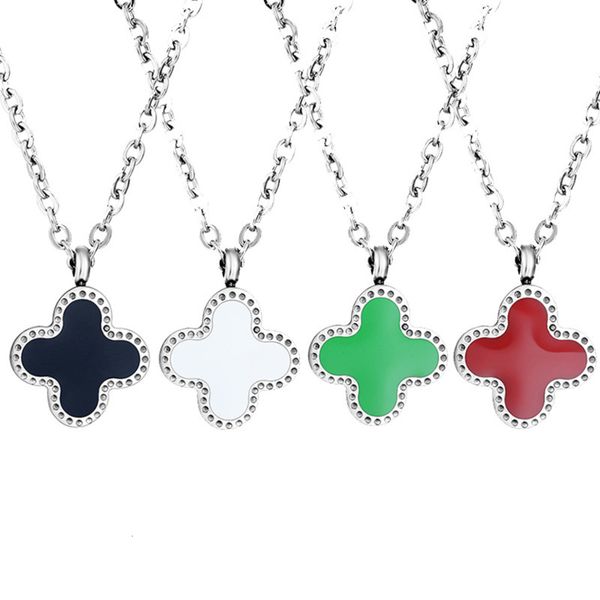 creative four leaf stainless steel pendant tiktok necklace jewelry, Black 
creative four leaf stainless steel pendant tiktok necklace jewelry, Black