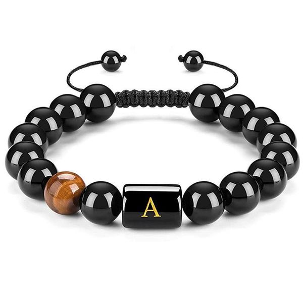 charm bracelets 26 letter adjustable 10mm natural black onyx tiger eye stone beads braided rope bracelet meaningful men women gift, Golden;silver
charm bracelets 26 letter adjustable 10mm natural black onyx tiger eye stone beads braided rope bracelet meaningful men women gift, Golden;silver