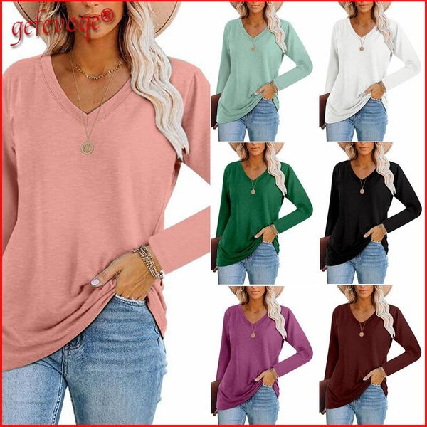 women's t-shirt t shirt women 2021 autumn casual fashion v neck long sleeve loose simple style basic tee femme ladies roupas feminina, White
women's t-shirt t shirt women 2021 autumn casual fashion v neck long sleeve loose simple style basic tee femme ladies roupas feminina, White