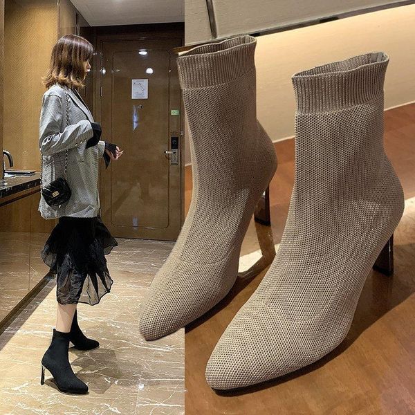 autumn and winter new sharp-headed elastic cloth high-heeled thick-heeled temperament women's shoes, Black
autumn and winter new sharp-headed elastic cloth high-heeled thick-heeled temperament women's shoes, Black