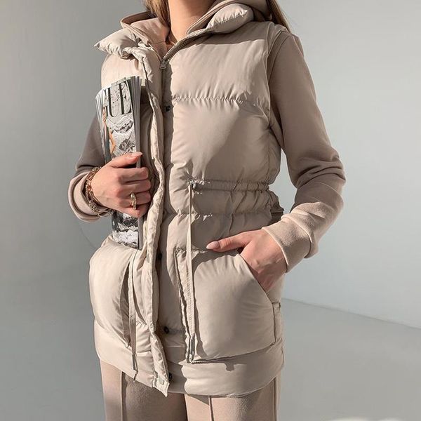 fashion stand collar tie belt straight vests women elegant regular drawstring coats pockets solid cotton ladies women's, Black;white
fashion stand collar tie belt straight vests women elegant regular drawstring coats pockets solid cotton ladies women's, Black;white