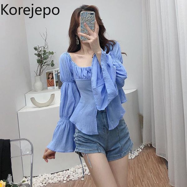 women's blouses & shirts korejepo women shirt 2021 summer korean chic sweet blue square collar lantern sleeve gentle style split pleate, White
women's blouses & shirts korejepo women shirt 2021 summer korean chic sweet blue square collar lantern sleeve gentle style split pleate, White