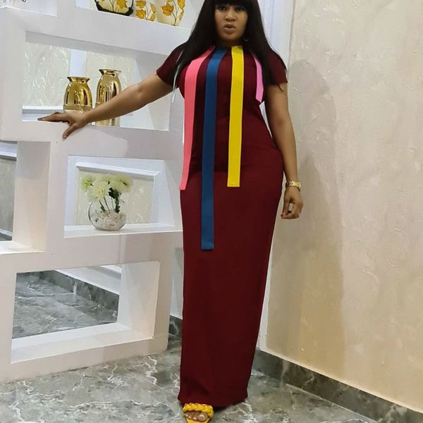long dress with colored ribbon short sleeves the most female african neck maxi casual robes fashion summer xx4s, Black;gray
long dress with colored ribbon short sleeves the most female african neck maxi casual robes fashion summer xx4s, Black;gray