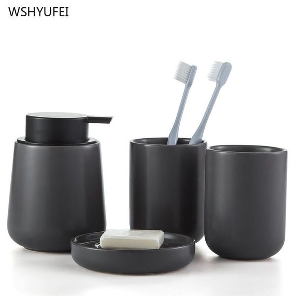 bath accessory set wshyufei nordic bathroom gray simple ceramic four-piece toothbrush holder lotion bottle soap box wash