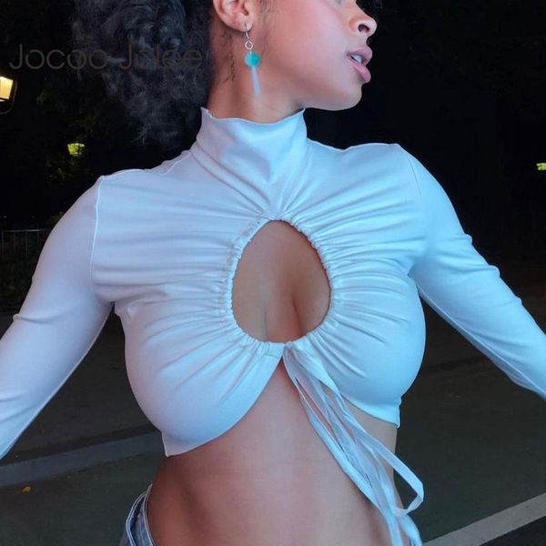 women spring hollow out t-shirt drawstring lace up turtleneck pleated street party clubwear outfits 210428, White
women spring hollow out t-shirt drawstring lace up turtleneck pleated street party clubwear outfits 210428, White