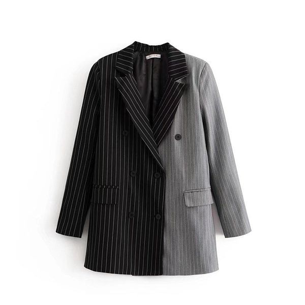 women's suits & blazers women jacket 2021 autumn ladies black grey patchwork striped double breasted blazer streetwear casual work suit, White;black
women's suits & blazers women jacket 2021 autumn ladies black grey patchwork striped double breasted blazer streetwear casual work suit, White;black