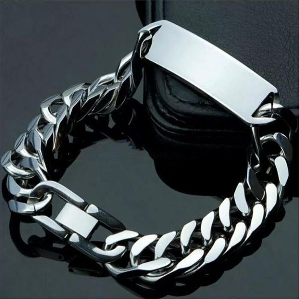 link, chain granny chic high polished 8.66inch silver stainless steel id bracelet double curb cuban link bangle boys men's jewelry, Black
link, chain granny chic high polished 8.66inch silver stainless steel id bracelet double curb cuban link bangle boys men's jewelry, Black
