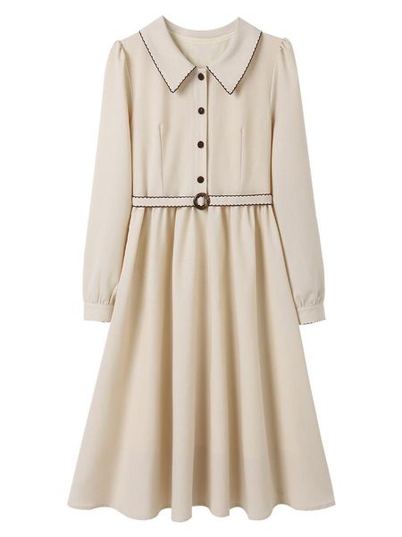 casual dresses 2021 hepburn style woman dress striped retro long skirt sleeve button temperament vestidos spring/autumn, Black;gray 
casual dresses 2021 hepburn style woman dress striped retro long skirt sleeve button temperament vestidos spring/autumn, Black;gray