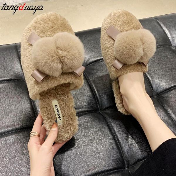women home slippers winter warm shoes woman slip on flats slides female faux fur closed toe 2021, Black
women home slippers winter warm shoes woman slip on flats slides female faux fur closed toe 2021, Black