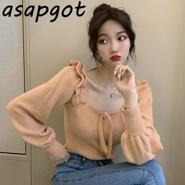 autumn korean chic wild temperament square collar knitted shirts women pullover slim vintage fashion lace up wasit crop 210429, White
autumn korean chic wild temperament square collar knitted shirts women pullover slim vintage fashion lace up wasit crop 210429, White