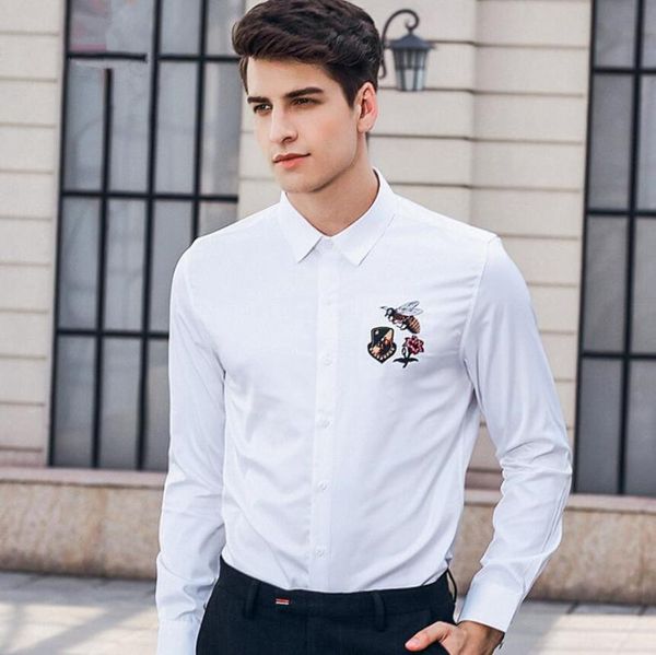 men's casual shirts 2021 autumn mens shirt fashion business long sleeve embroidery slim formal wedding plus size costumes, White;black
men's casual shirts 2021 autumn mens shirt fashion business long sleeve embroidery slim formal wedding plus size costumes, White;black