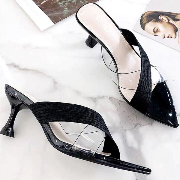 dress shoes pointed transparent plastic knitted surface stitching wears thin heel sandals and slippers in summer 2021 for women, Black
dress shoes pointed transparent plastic knitted surface stitching wears thin heel sandals and slippers in summer 2021 for women, Black