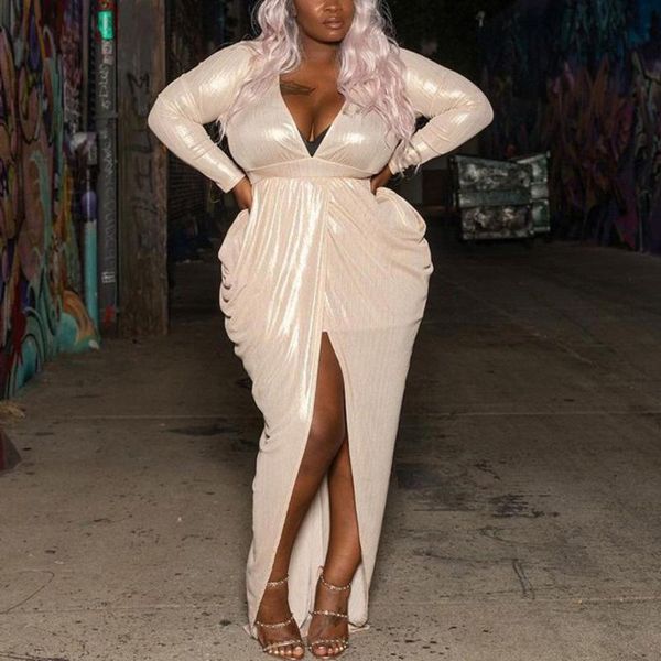 casual dresses 4xl 5xl plus size dress white asymmetric full sleeve v neck high waisted split elegant evening night club vestidos, Black;gray
casual dresses 4xl 5xl plus size dress white asymmetric full sleeve v neck high waisted split elegant evening night club vestidos, Black;gray