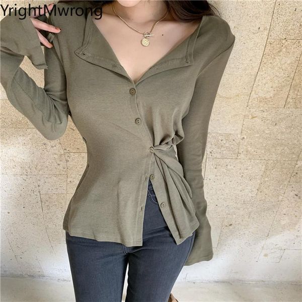 women's t-shirt irregular button up split sleeve solid ladies t shirt bodycon fashion aesthetic fall tee elegant slim tshirts, White
women's t-shirt irregular button up split sleeve solid ladies t shirt bodycon fashion aesthetic fall tee elegant slim tshirts, White